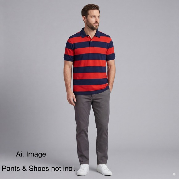 Lands' End Other - Lands' End Men L Tall Polo Shirt Red Navy Striped Golf Nautical Dark Prep Sporty